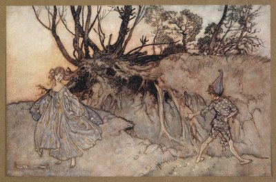 How now, spirit! Whither wander you? Puck and a fairy. A scene from 