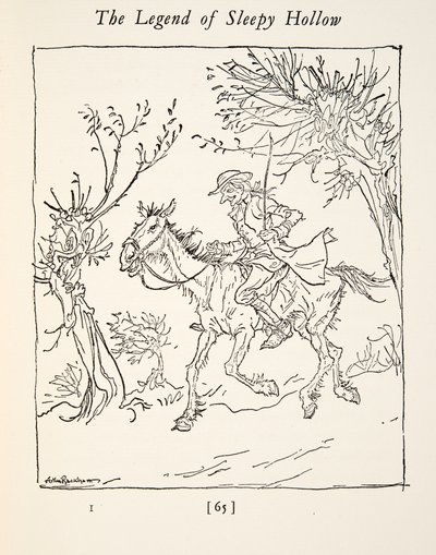 Ichabod Crane escaping from the Headless Horseman by Arthur Rackham