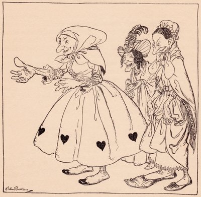 In came the three women dressed in the strangest fashion (Illustration by Arthur Rackham from Grimm
