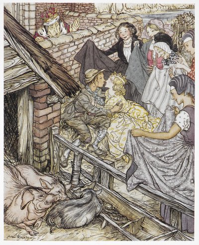 Just as the Swineherd Was Taking the Eighty-Sixth Kiss by Arthur Rackham