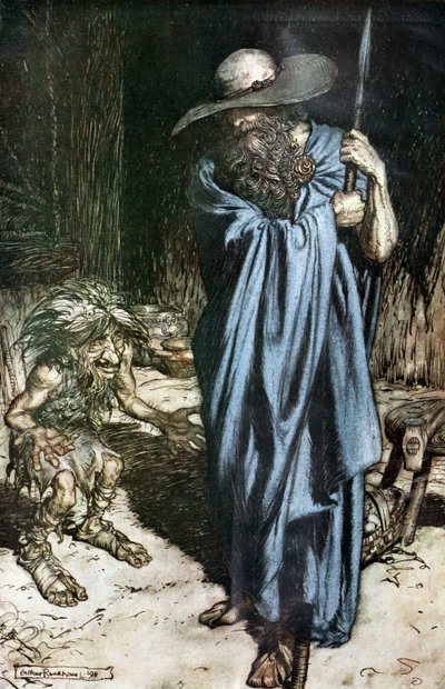 Mime and the Wanderer. Illustration for Siegfried and The Twilight of the Gods by Richard Wagner by Arthur Rackham