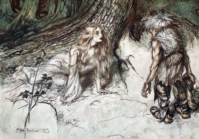 Mime Finds the Mother of Siegfried in the Forest, 1924 by Arthur Rackham