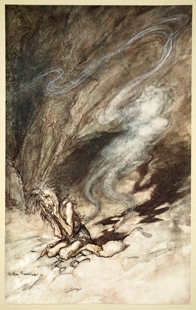Mime writhes under the lashes he receives, 1910 by Arthur Rackham