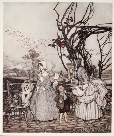 Mother and Children Coming Back from Gathering Apples, from Rip Van Winkle by Washington Irving, pub. 1910 by Arthur Rackham