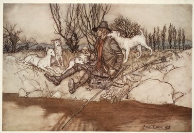 Not a dog would bark at him throughout the neighbourhood, from Rip Van Winkle by Washington Irving by Arthur Rackham