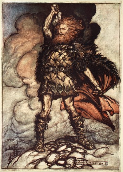 One of the Gods, Donner, Summons the Mist Away, 1910 by Arthur Rackham