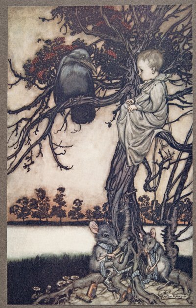 Put His Strange Case Before Old Solomon Caw, from Peter Pan in Kensington Gardens by J. M. Barrie, pub. 1906 by Arthur Rackham