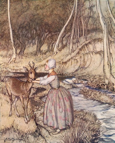 She took off her golden garter and put it round the Roe Buck