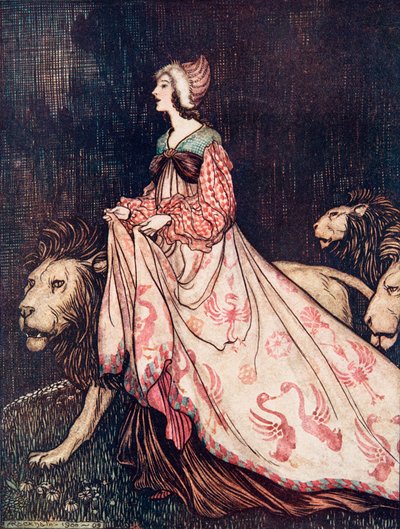 She went away accompanied by the Lions by Arthur Rackham