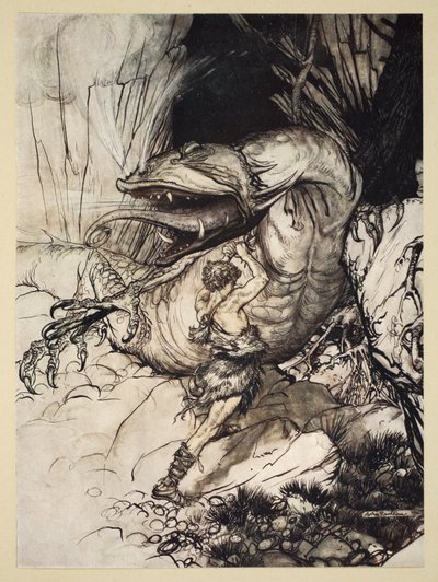 Siegfried kills Fafner, illustration from 