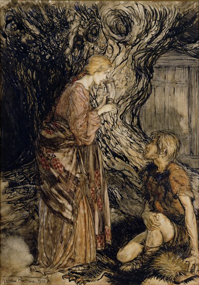 Siegmund and Sieglinde, Illustration from Rhinegold and the Valkyrie by Richard Wagner, Heinemann, 1910 by Arthur Rackham