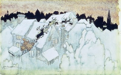 So Up to the House-top the Coursers they Flew, Illustration to The Night Before Christmas by Arthur Rackham