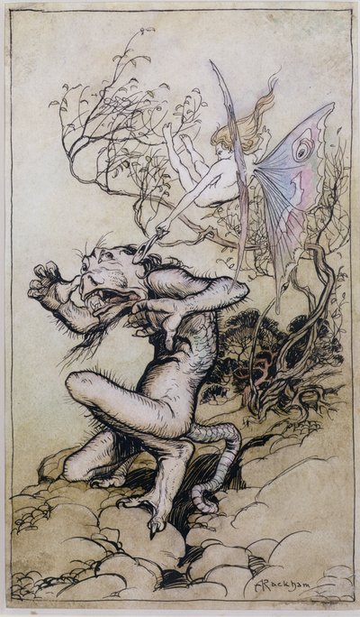 Sprite and Monster, an illustration from Tales from Shakespeare by Charles and Mary Lamb, 1909 by Arthur Rackham