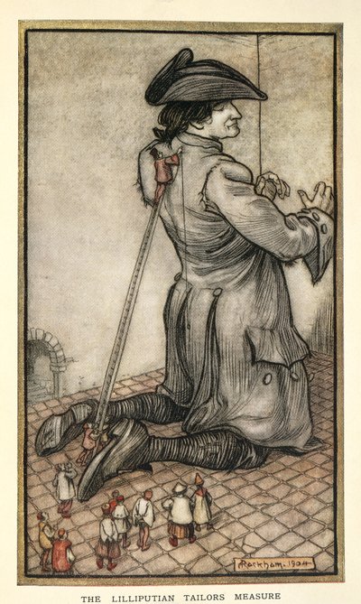 Tailors of Lilliput measuring Gulliver, illustration from Gulliver