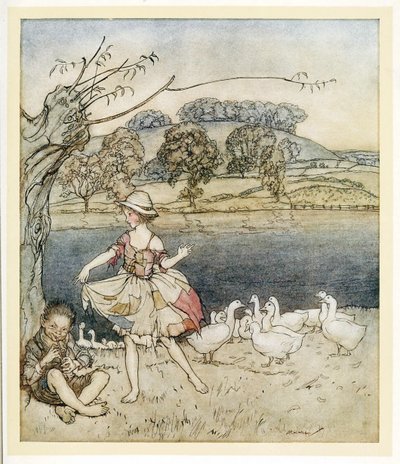 Tattercoats Dancing While the Goosherd Pipes by Arthur Rackham