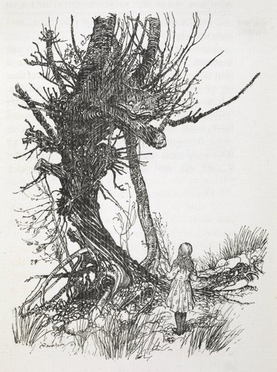 The Cheshire Cat in a Tree Looking Down at Alice by Arthur Rackham