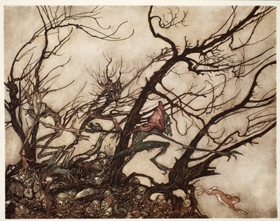 The Indians considered them the abode of spirits, from Rip Van Winkle by Washington Irving by Arthur Rackham