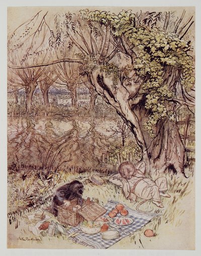 The Mole begged as a favour to be allowed to unpack it all by himself by Arthur Rackham