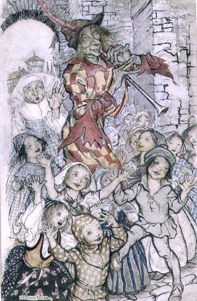The Pied Piper of Hamelin, Illustration for the Poem by Robert Browning, pub. 1934 by Arthur Rackham
