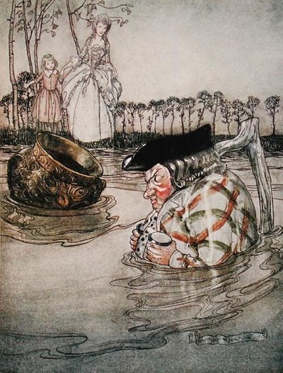 The Two Pots, illustration from Aesop