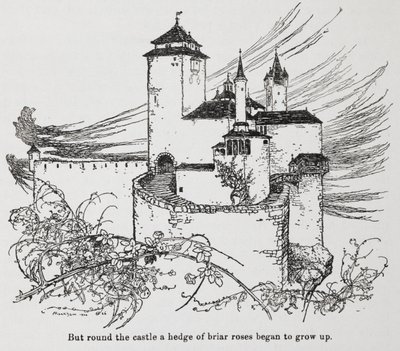 The castle surrounded by thorns from Briar Rose (Sleeping Beauty) by Arthur Rackham