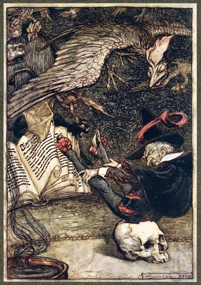 The Little Man Had Seated Himself in the Centre of the Circle upon the Large Skull by Arthur Rackham
