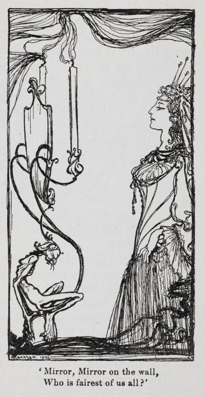 The Wicked Queen Looking at Herself in the Mirror from Snowdrop by Arthur Rackham