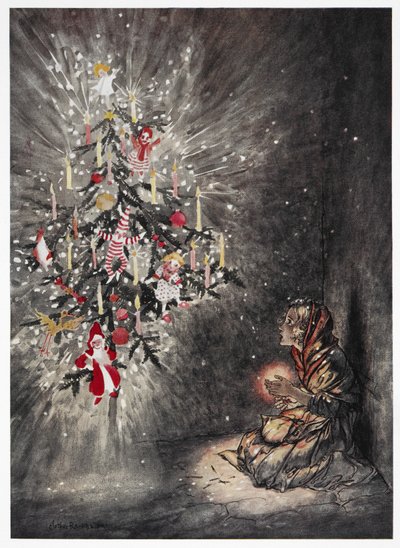 There She Was Sitting Under the Beautiful Christmas Tree by Arthur Rackham