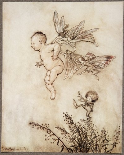They all tickled him on the shoulder, from Peter Pan in Kensington Gardens by J.M. Barrie, pub. 1906 by Arthur Rackham