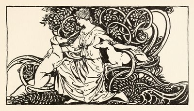 Tuiren with Bran and Sceólan from The Birth of Bran in Irish Fairy Tales by Arthur Rackham