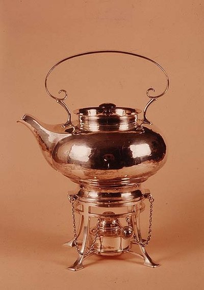 Kettle and spirit burner, made by Birmingham Guild of Handicraft, c.1905-10 by Arthur Stansfield Dixon