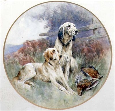 A Pair of Setters Guarding a Brace of Grouse by Arthur Wardle