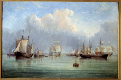 Ships and Sailboats Moored by Arthur Wellington Fowles