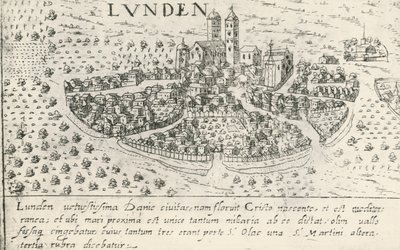City of Lund, which belonged to Denmark in Middle Ages, engraving by Artist Unknown