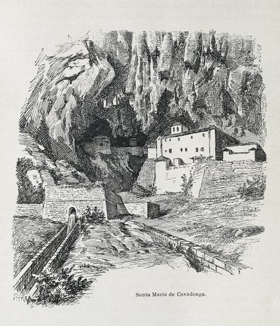 Covadonga. Hermitage of Santa Maria. Engraving. Spain. Aragon. Zaragoza. General Military Academy by Artist Unknown
