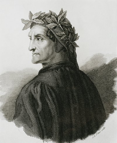 Dante Alighieri (1265-1321). Italian poet. Reproduction of a fresco by Raphael (engraving) by Artist Unknown