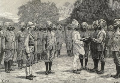 England (19th century). Colonization. India. The new regiments of Burmah. Taking oath to new recruits (engraving) by Artist Unknown