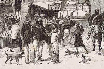Colonization (1880). The life of the gold diggers in Australia. English colony of Botany Bay (founded in 1788) and initially populated mostly by criminals turned prospectors and traders by Artist Unknown