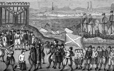 Execution of the Famous German Pirate Klaus Stortebeker and His 71 Accomplices in 1401 in Hamburg (engraving) by Artist Unknown