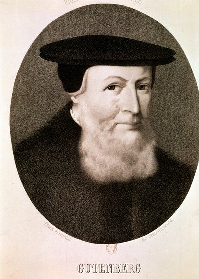 Portrait of Johannes Gutenberg (etching) by Artist Unknown