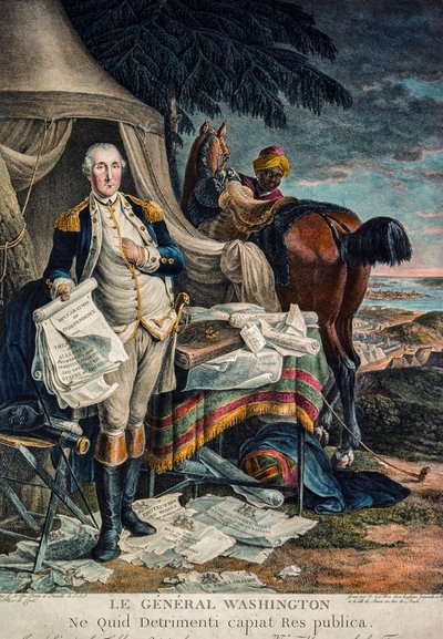 George Washington in a Battle Camp Holding the Declaration of Independence by Artist Unknown