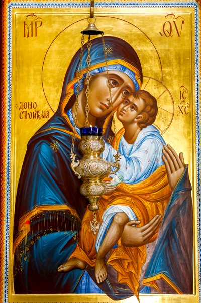 Icon and lamp in Manasija Orthodox Monastery Church near Despotovac, Serbia 2022 by Artist Unknown