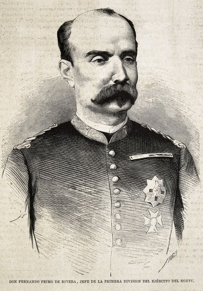 Fernando Primo de Rivera (1831-1921). Spanish Military Man and Politician. Fernando Primo de Rivera, Who Fought in the Third Carlist War. Engraving by Artist Unknown