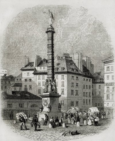 Paris. Water Sellers in Front of the Fountain of Place Chatelet. Engraving by Artist Unknown