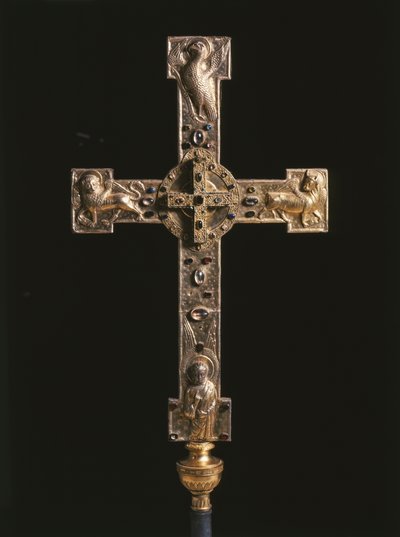 Processional cross, at the center reliquary containing the relics of the Sacred Wood of the Cross by Artist Unknown