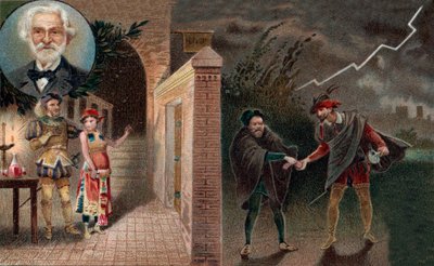 Rigoletto employs Sparafucile to murder Duke - Act 3 scene 4 from opera Rigoletto by Giuseppe Verdi by Artist Unknown