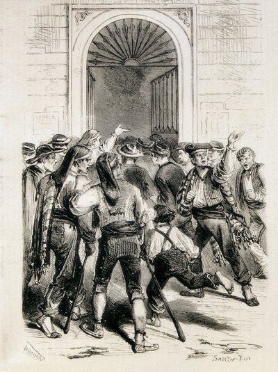 Proclamation of the First Republic and Storming of the Barcelona City Hall (11th February 1873). Etching by Artist Unknown