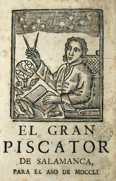 Diego de Torres Villarroel (1693-1770). Spanish writer, poet, dramatist, astrologer, doctor, mathematician, priest and professor of the University of Salamanca. Cover of 