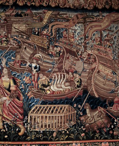 The Portuguese Navigator Vasco da Gama Arrives in Calicut, India, 1498 (detail, tapestry) by Artist Unknown