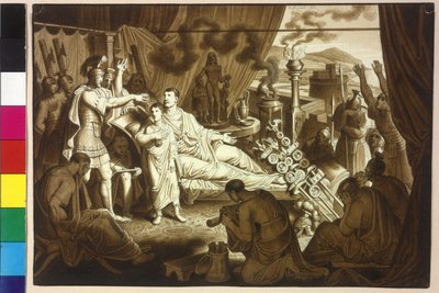 The dying Emperor Marcus Aurelius advises Pertinax and his son Commodus by Artist Unknown